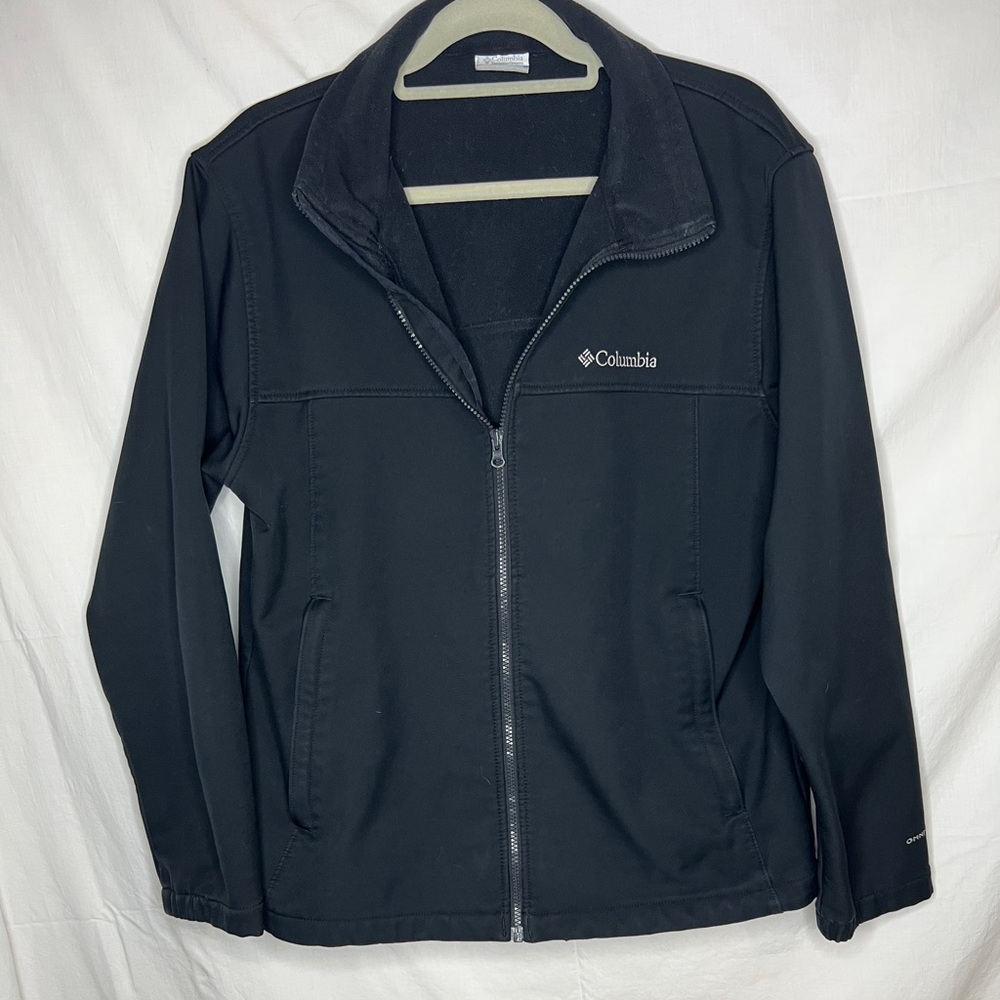 Columbia zip up nylon fleece lined jacket with pockets black sz L